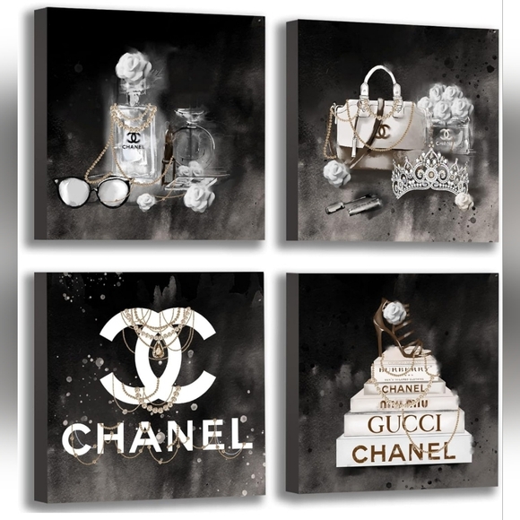 Designer Inspired 4pc Wall Art 4pc. Set 10x10 NWT Black/Gold